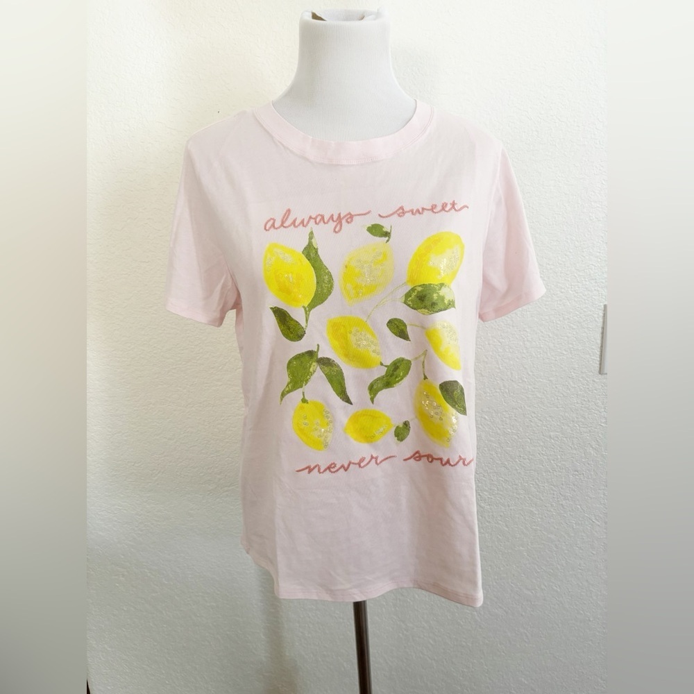 LC Lauren Conrad Graphic Tee L Excellent Pink Lemon Always Sweet Never Sour